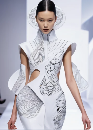 fashion design,fashion illustration,white silk,janome chow,suit of the snow maiden,fabric design,biomechanical,haute couture,futuristic,fashion vector,fashion designer,rice paper,embroider,chinese art,japanese patterns,japanese wave paper,chinese style,one-piece garment,tisci,butterfly white,Conceptual Art,Sci-Fi,Sci-Fi 24