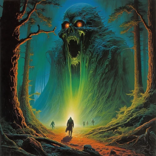 wolfman,hollow way,1982,primeval times,italian poster,labyrinth,three eyed monster,werewolves,druids,haunted forest,halloween poster,1986,death's head,death's-head,phobia,pilgrimage,maiden,close encounters of the 3rd degree,guards of the canyon,pall-bearer,Conceptual Art,Sci-Fi,Sci-Fi 19