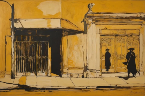 braque saint-germain,street scene,1920s,yellow light,postmasters,1926,braque francais,athens art school,1921,facade painting,yellow sun hat,store fronts,mondrian,vittoriano,1925,gas lamp,art deco,1929,arles,taxi stand,Illustration,Retro,Retro 21