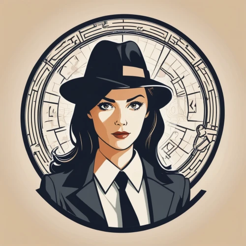 vector illustration,art deco woman,vector art,witch's hat icon,detective,vector graphic,bowler hat,steam icon,hat retro,secret agent,spy,private investigator,vector girl,spy visual,vector design,art deco background,investigator,agent,black hat,inspector,Illustration,Vector,Vector 01