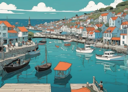 robin hood's bay,harbour,cornwall,fishing village,brixham,dorset,harbor,seaside country,dover,eastern harbour,whitby,cromer,fishing boats,sussex,townscape,seaside view,swanage,small boats on sea,houses clipart,boats,Illustration,Vector,Vector 02