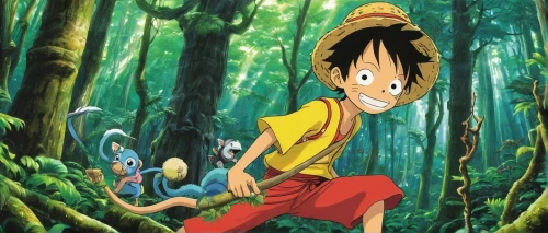 pilaf,mowgli,matsuno,sakana,cartoon forest,2d,pinocchio,aladha,takikomi gohan,kame sennin,tarzan,komajirou,tree loc sesame,aladin,alibaba,dragonball,children's background,moc chau hill,happy children playing in the forest,dragon ball,Illustration,Japanese style,Japanese Style 20