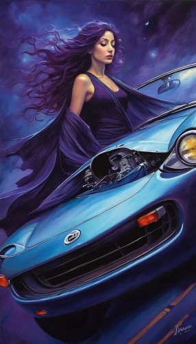 tvr vixen,etype,fiat barchetta,lotus europa,jaguar e-type,la violetta,maserati spyder,dodge la femme,jaguar d-type,jaguar xj13,witch driving a car,porsche 928,jaguar xj220,ford thunderbird,muscle car cartoon,fiat 124 sport spider,ferrari daytona,miata,moon car,sportscar,Illustration,Realistic Fantasy,Realistic Fantasy 30