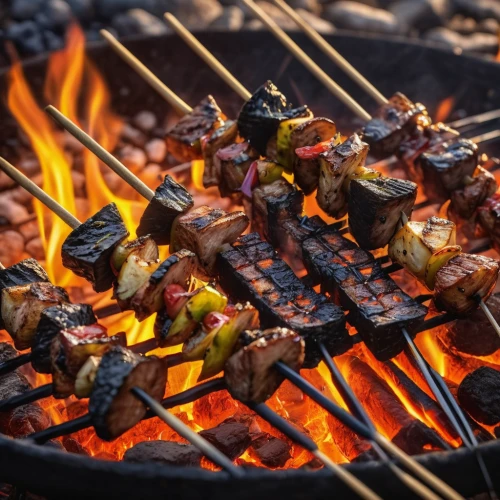 yakitori,arrosticini,shashlik,skewers,sate kambing,shish kebab,kofte kebab,barbeque,brochette,filipino barbecue,mongolian barbecue,barbecue,suya,sate,anticuchos,grilled food,barbeque grill,meat skewer,barbecue torches,cevapcici,Photography,General,Natural