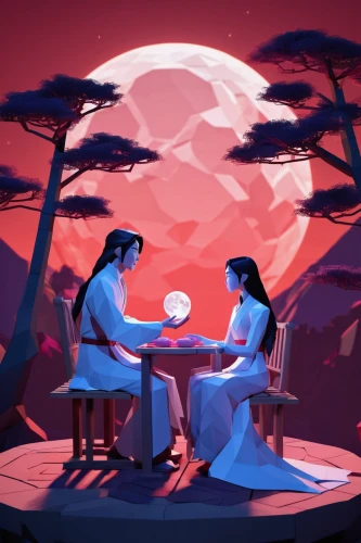 honeymoon,romantic scene,romantic dinner,dinner for two,romantic night,romantic meeting,game illustration,sci fiction illustration,cg artwork,romantic,loving couple sunrise,online date,date,romance,throughout the game of love,dusk background,date night,full moon day,valentines day background,couple - relationship,Unique,3D,Low Poly