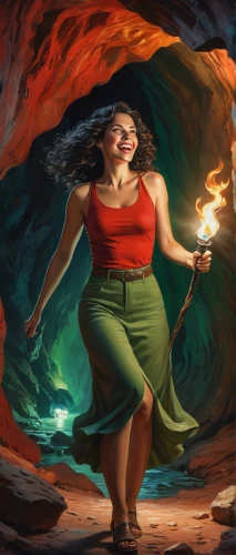 cave girl,woman at the well,world digital painting,sci fiction illustration,fire eater,fire-eater,fire dancer,fire background,fantasy picture,dancing flames,fire artist,fire siren,lava cave,moana,rosa ' amber cover,fire and water,fire dance,firedancer,flame spirit,fantasy art