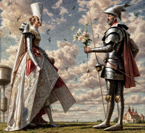 accolade,courtship,joan of arc,tudor,don quixote,fleur-de-lys,excalibur,st martin's day,dispute,young couple,middle ages,the order of the fields,knight festival,the middle ages,man and wife,knight armor,st george,floral greeting,knight tent,sword fighting,Common,Common,Commercial