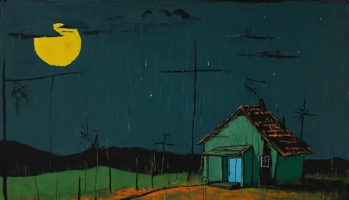 olle gill,night scene,vincent van gough,moonlit night,cottage,lonely house,summer house,home landscape,at night,andreas cross,carol colman,martin fisher,summer cottage,han thom,bill woodruff,lan thom,huts,outhouse,sebastian pether,house silhouette,Art,Artistic Painting,Artistic Painting 51