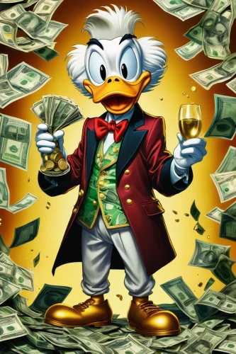 donald duck,donald,wealth,wealthy,the dollar,billionaire,greed,rich,money,gold foil 2020,500,businessman,the duck,an investor,glut of money,dollar,png image,gold business,usd,silver dollar,Illustration,Realistic Fantasy,Realistic Fantasy 03