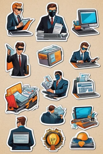 office icons,blur office background,clipart sticker,icon set,website icons,systems icons,computer business,set of icons,white-collar worker,office worker,background vector,administrator,neon human resources,human resources,nine-to-five job,vector images,retro 1950's clip art,web icons,computer icon,man with a computer,Unique,Design,Sticker