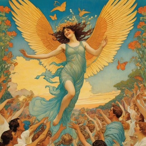 mucha,angel's trumpets,dove of peace,vintage angel,angels,cherub,angel trumpets,the archangel,archangel,angel,liberty,firebird,baroque angel,angels of the apocalypse,art nouveau,guardian angel,pegasus,phoenix,helios,angelology,Illustration,Retro,Retro 01