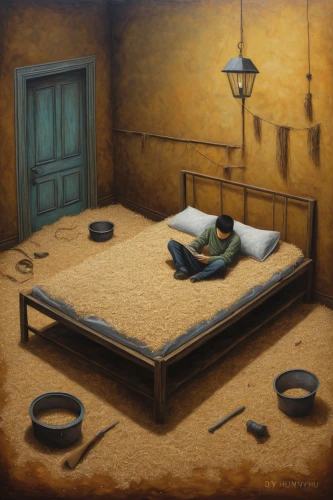 sleeping room,dormitory,empty room,boy's room picture,mattress,bad dream,one room,sleeping pad,bedding,game illustration,therapy room,the little girl's room,sci fiction illustration,lonely child,futon,dream world,isolation,four-poster,futon pad,cold room,Illustration,Abstract Fantasy,Abstract Fantasy 17