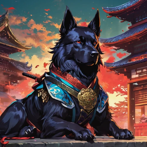 chinese imperial dog,black shepherd,akita,wuchang,shuanghuan noble,formosan mountain dog,yi sun sin,hwachae,constellation wolf,sensoji,pungsan dog,nikko,howling wolf,senso-ji,inari,schipperke,howl,bianzhong,goki,kado,Illustration,Japanese style,Japanese Style 03