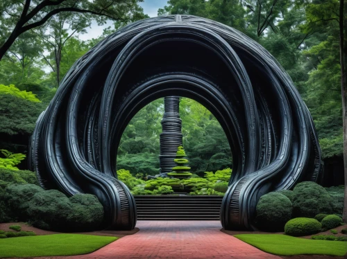 wormhole,stargate,torus,garden sculpture,time spiral,japanese garden ornament,steel sculpture,spiralling,helix,three centered arch,inflatable ring,tubular bell,spiral,heaven gate,crescent spring,electric arc,semi circle arch,tubular anemone,winding steps,coil,Conceptual Art,Sci-Fi,Sci-Fi 02