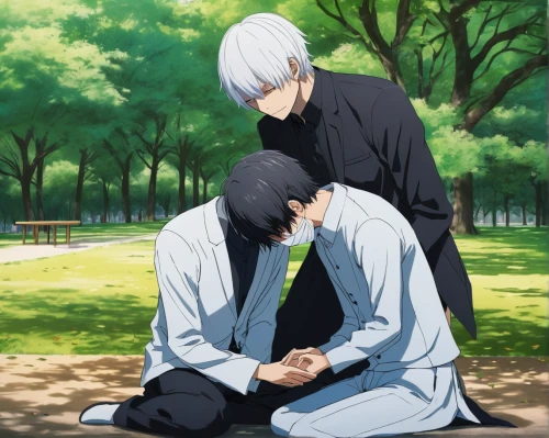 ginko,kado,sails a ship,sits on away,loud crying,protect,the hands embrace,hands holding,tender,burst into tears,romantic scene,married couple,boyfriends,fallen petals,gay couple,angel’s tear,husbands,affection,aikido,lover's grief,Illustration,Paper based,Paper Based 06