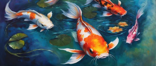 koi fish,koi carp,koi,koi pond,koi carps,ornamental fish,goldfish,fishes,amano,fish in water,two fish,白斩鸡,nemo,oil painting on canvas,aquarium,aquarium inhabitants,school of fish,aquarium decor,tropical fish,underwater fish,Illustration,Realistic Fantasy,Realistic Fantasy 30