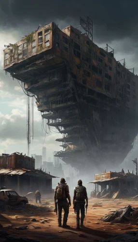 post-apocalyptic landscape,post apocalyptic,cargo containers,wasteland,district 9,industrial landscape,post-apocalypse,very large floating structure,industrial ruin,dystopian,destroyed city,mining facility,landing ship  tank,gunkanjima,airships,dystopia,dock landing ship,concrete ship,fallout shelter,fallout4,Conceptual Art,Daily,Daily 01
