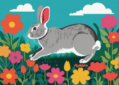 bunny on flower,springtime background,easter background,gray hare,audubon's cottontail,mountain cottontail,spring background,cottontail,floral background,field hare,wild rabbit in clover field,domestic rabbit,hoppy,hare,flower animal,bunny,eastern cottontail,deco bunny,european rabbit,rabbit,Art,Artistic Painting,Artistic Painting 22