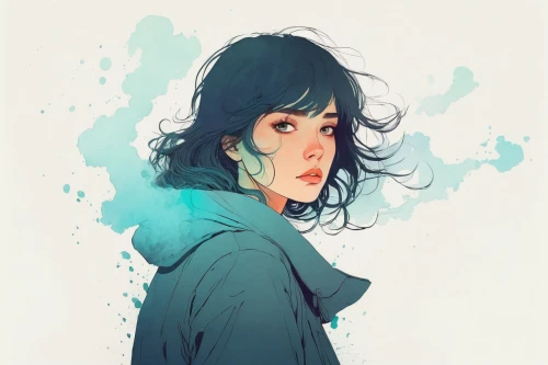 cyan,teal,watercolor blue,blue painting,worried girl,watery heart,mystical portrait of a girl,ghost girl,scribble,water colors,blue rain,blue mint,rainy,raincoat,girl portrait,blue green,palette,girl with speech bubble,moody portrait,color turquoise,Illustration,Paper based,Paper Based 19