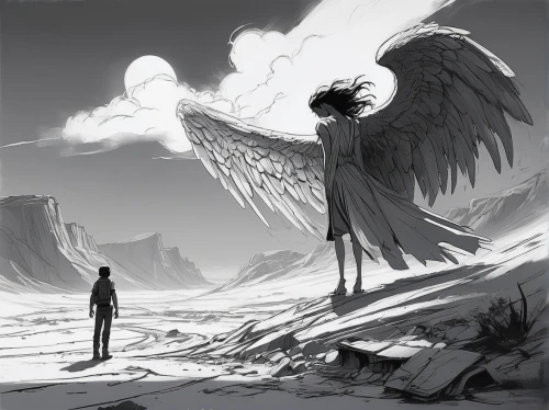 angel of death,wings,angel wing,harpy,winged,archangel,the archangel,black angel,angel wings,fallen angel,uriel,angels of the apocalypse,guardian angel,sun wing,dark angel,death angel,lucifer,angelology,stone angel,light bearer,Illustration,Black and White,Black and White 08