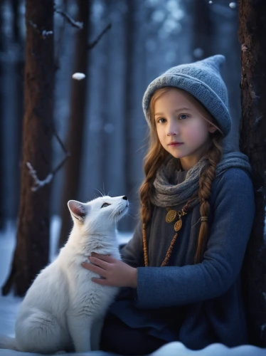 girl and boy outdoor,tenderness,girl with dog,little boy and girl,winter animals,boy and dog,white cat,white shepherd,winter background,winter magic,innocence,cat lovers,vintage boy and girl,cat with blue eyes,blue eyes cat,children's background,white fur hat,winter dream,child fox,children's fairy tale,Photography,Documentary Photography,Documentary Photography 22