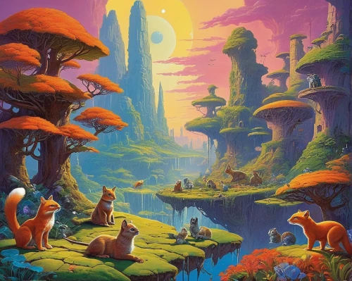 mushroom landscape,mushroom island,alien world,fantasy landscape,futuristic landscape,alien planet,fantasy world,fairy village,3d fantasy,cartoon forest,fairy world,dream world,fantasia,fantasy picture,fantasy city,mushrooms,fairy forest,bird kingdom,druid grove,travelers,Conceptual Art,Sci-Fi,Sci-Fi 19