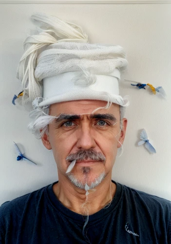 shower cap,turban,facial tissue holder,elderly man,2d,facial tissue,plasterer,chef hat,self-portrait,janitor,medical face mask,headgear,carboxytherapy,white head,image editing,tradesman,artist portrait,artistic portrait,png transparent,image manipulation