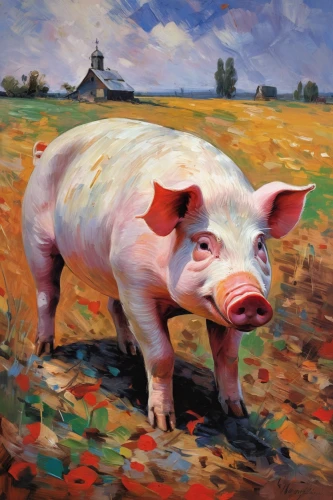 pig,pot-bellied pig,domestic pig,suckling pig,mini pig,bay of pigs,pancetta,porker,piglet,lardon,piggy,oil painting,pork,oil painting on canvas,pig's trotters,oil on canvas,piglet barn,piglets,lucky pig,pork-pie hat,Conceptual Art,Oil color,Oil Color 10