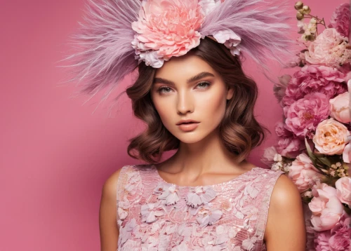 spring crown,flower hat,feather headdress,flower wall en,headpiece,vintage floral,blooming wreath,headdress,beautiful bonnet,pink floral background,vintage flowers,quinceanera dresses,floral wreath,girl in a wreath,floral background,ladies hat,feather boa,fringed pink,flower fairy,flower pink,Art,Classical Oil Painting,Classical Oil Painting 36