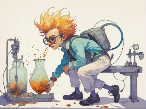 chemist,scientist,beaker,biologist,bunsen burner,blow torch,chemical reaction,lead-pouring,alchemy,blowtorch,researcher,physicist,chemical laboratory,natural scientists,erlenmeyer,microbiologist,chemical,acetylene,laboratory flask,tinkering,Illustration,Paper based,Paper Based 19