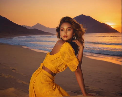 yellow jumpsuit,beach background,miss vietnam,yellow sun hat,girl on the dune,bora-bora,golden sands,cape verde island,golden light,yellow sky,seychelles,sunset glow,yellow background,yellow skin,brazilianwoman,fuerteventura,yellow orange,golden color,nusa dua,goldenlight,Conceptual Art,Daily,Daily 12