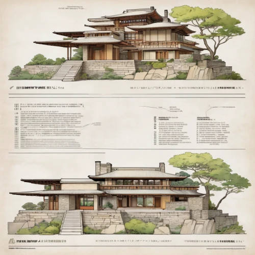 asian architecture,japanese architecture,chinese architecture,timber house,archidaily,hanok,garden elevation,japanese garden ornament,architect plan,kirrarchitecture,wooden house,stone palace,mid century house,chinese style,stone pagoda,oriental painting,architecture,house drawing,dunes house,japanese garden,Unique,Design,Infographics