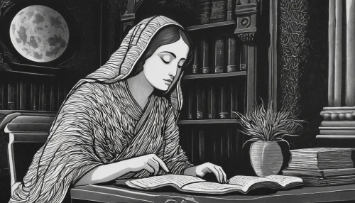 book illustration,girl studying,persian poet,librarian,scholar,sci fiction illustration,hand-drawn illustration,women's novels,vintage illustration,game illustration,parchment,elizabeth nesbit,reading,writing-book,jane austen,frame illustration,the girl studies press,author,meticulous painting,jaya,Illustration,Retro,Retro 07