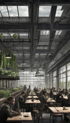 juice plant,school design,greenhouse,district 9,greenhouse effect,hahnenfu greenhouse,industrial plant,forest workplace,abandoned factory,factories,roof garden,horticulture,sugar plant,eco-construction,insurgent,factory hall,cafeteria,industrial landscape,ti plant,empty factory,Conceptual Art,Fantasy,Fantasy 33