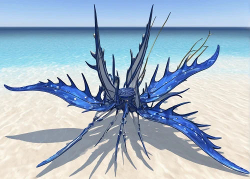 blue-winged wasteland insect,sea raven,sailfish,beach defence,wind edge,spiny,spines,water creature,spiky,shuttlecock,sea slug,gradient mesh,pterois,the beach crab,spiny sea shell,coral guardian,fractalius,destroy,crystalline,sky hawk claw,Conceptual Art,Daily,Daily 35
