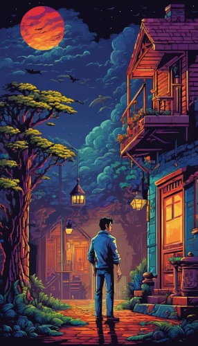 pixel art,retro styled,retro background,game illustration,halloween wallpaper,lonely house,night scene,dusk,vector illustration,would a background,vintage wallpaper,game art,hd wallpaper,nostalgic,digital illustration,wallpaper,dusk background,halloween background,halloween poster,halloween illustration,Unique,Pixel,Pixel 05
