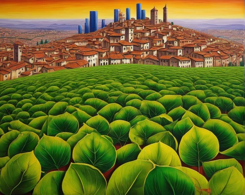 vegetables landscape,tuscan,volterra,montepulciano,florentine,modena,piemonte,tuscany,lombardy,la rioja,campagna,bolognese,alhambra,salinas,agricultural,landscape,valensole,calçot,monferrato,lyon,Art,Classical Oil Painting,Classical Oil Painting 22