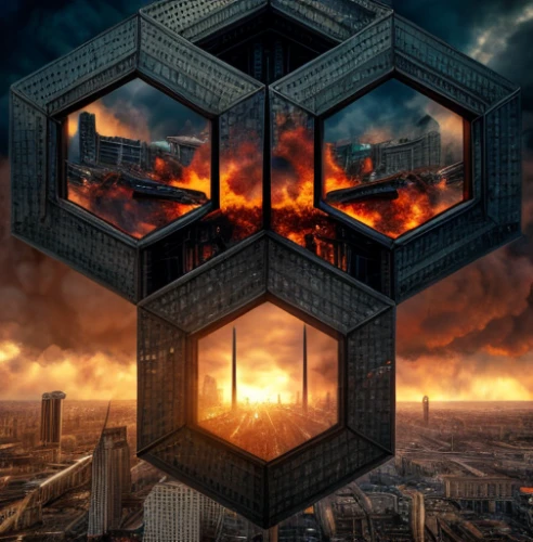 cube,building honeycomb,hexagon,cube background,insurgent,rubics cube,metatron's cube,cubes,divergent,tower of babel,hex,hexagonal,magic cube,cubic,honeycomb structure,high-rise,yantra,cube surface,hexagram,imax,Realistic,Movie,Warzone