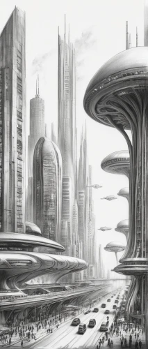 futuristic landscape,futuristic architecture,sci fiction illustration,sci fi,sci - fi,sci-fi,metropolis,scifi,futuristic,concept art,post-apocalyptic landscape,dystopian,science-fiction,city cities,fantasy city,ancient city,urbanization,alien planet,alien world,destroyed city,Illustration,Black and White,Black and White 35