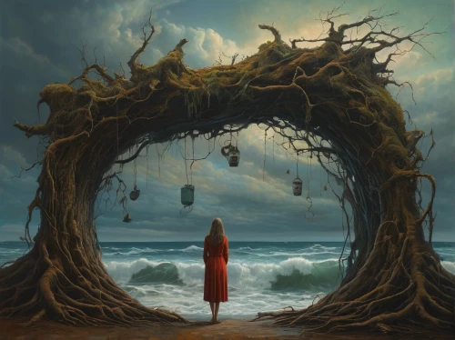 uprooted,surrealism,girl with tree,dreams catcher,surrealistic,equilibrium,fantasy picture,tree thoughtless,rooted,fantasy art,emancipation,hanged man,photomanipulation,adrift,the girl next to the tree,shamanism,mystical portrait of a girl,mysticism,sci fiction illustration,equilibrist,Photography,General,Natural