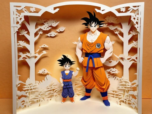 son goku,paper art,dragon ball,goku,takikomi gohan,dragonball,display panel,frame mockup,father-son,boy's room picture,dragon ball z,father's day card,father son,custom portrait,father and son,display case,cardboard background,frame illustration,3d figure,portal,Unique,Paper Cuts,Paper Cuts 03