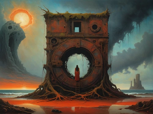grandfather clock,corrosion,clockmaker,porthole,door to hell,sunken church,diving bell,watchtower,maelstrom,ghost castle,corroded,sunken ship,time spiral,flotsam and jetsam,key-hole captain,keyhole,key hole,fantasy art,ships wheel,witch's house,Photography,General,Natural
