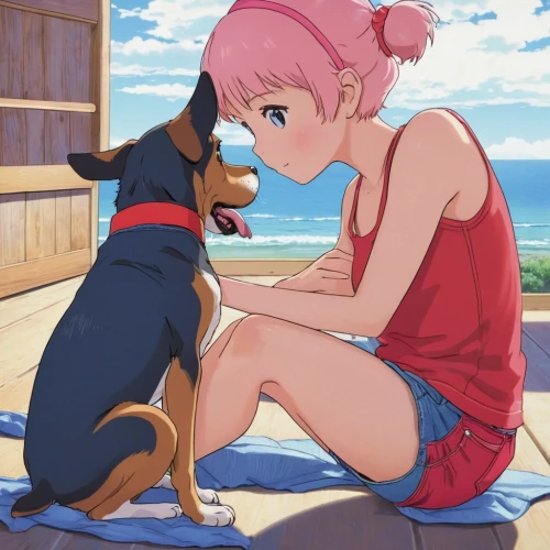 girl with dog,boy and dog,lucky pig,piglet,pet,companion dog,puppy pet,human and animal,stray dog on beach,petting,dog and cat,hiyayakko,studio ghibli,my dog and i,bulli,puppy,pit mix,canine,2d,adopt a pet,Conceptual Art,Daily,Daily 27