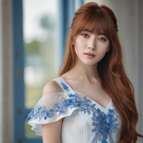 seo,porcelain doll,tiffany,hanbok,white winter dress,uji,realdoll,phuquy,songpyeon,ice princess,blue dress,romantic look,bangs,ao dai,redhead doll,doll's facial features,gala,elegant,girl in a long dress,a charming woman,Photography,General,Natural