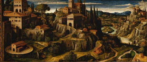 volterra,neuschwanstein,meticulous painting,the middle ages,medieval,landscape,panoramic landscape,hunting scene,the landscape of the mountains,bellini,townscape,the valley of the,campagna,city of münster,landsberg,church painting,bamberg,medieval town,schaffhausen,middle ages,Art,Classical Oil Painting,Classical Oil Painting 19