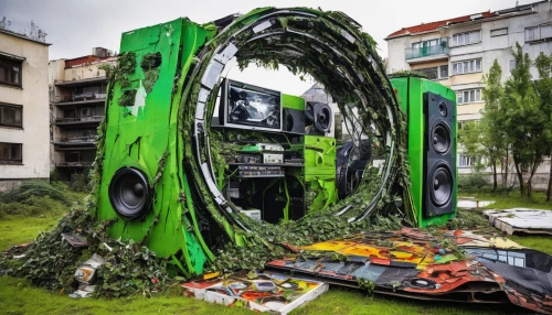 car recycling,electronic waste,tire recycling,green waste,environmental art,recycling world,parking machine,sound system,car sculpture,scrap car,uprooted,ghetto blaster,boombox,boom box,waste collector,waste containment,plastic arts,scrap collector,eco-construction,cd drive,Conceptual Art,Graffiti Art,Graffiti Art 02