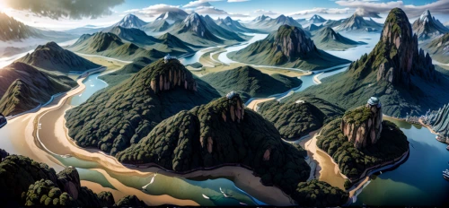 mountainous landforms,mountainous landscape,giant mountains,mountain valleys,mountain landscape,the landscape of the mountains,aerial landscape,mountains,high mountains,mountain world,mountain ranges,floating islands,mountain plateau,fantasy landscape,moutains,japanese mountains,landscape mountains alps,glacial landform,mountain range,aeolian landform