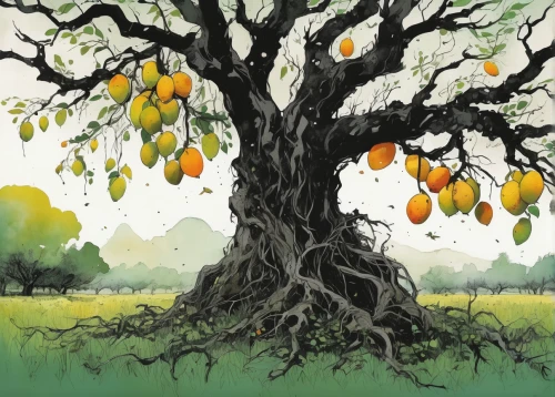 persimmon tree,orange tree,fruit tree,tangerine tree,argan tree,fruit trees,jaggery tree,bodhi tree,vinegar tree,baobab oil,peach tree,watercolor tree,fig tree,pyrus,chile de árbol,apricots,walnut trees,persimmons,mirabelle tree,argan trees,Illustration,Paper based,Paper Based 07