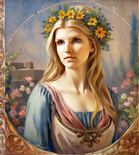 girl in a wreath,jessamine,girl in flowers,floral wreath,wreath of flowers,floral frame,art nouveau frame,flower crown of christ,portrait of a girl,flora,beautiful girl with flowers,blooming wreath,rose wreath,young girl,marguerite,spring crown,flower frame,flower wreath,virgo,young woman