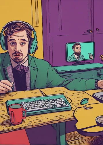 twitch logo,twitch icon,content writers,twitch,podcast,man with a computer,game illustration,vector illustration,vector art,fan art,computer addiction,desk,dj,computer business,jim's background,headset,camera illustration,digital nomads,the community manager,wireless headset,Art,Artistic Painting,Artistic Painting 50